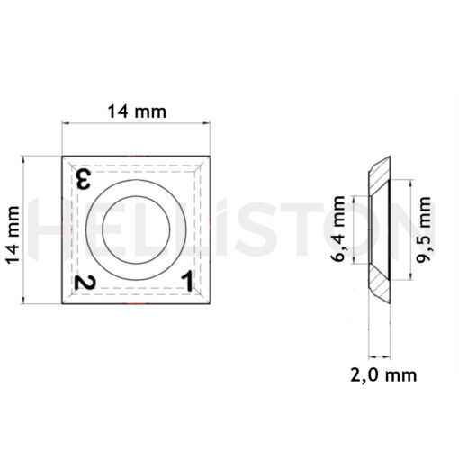 Kovametalli-kääntöterät 14x14x2,0 mm, 10 kpl